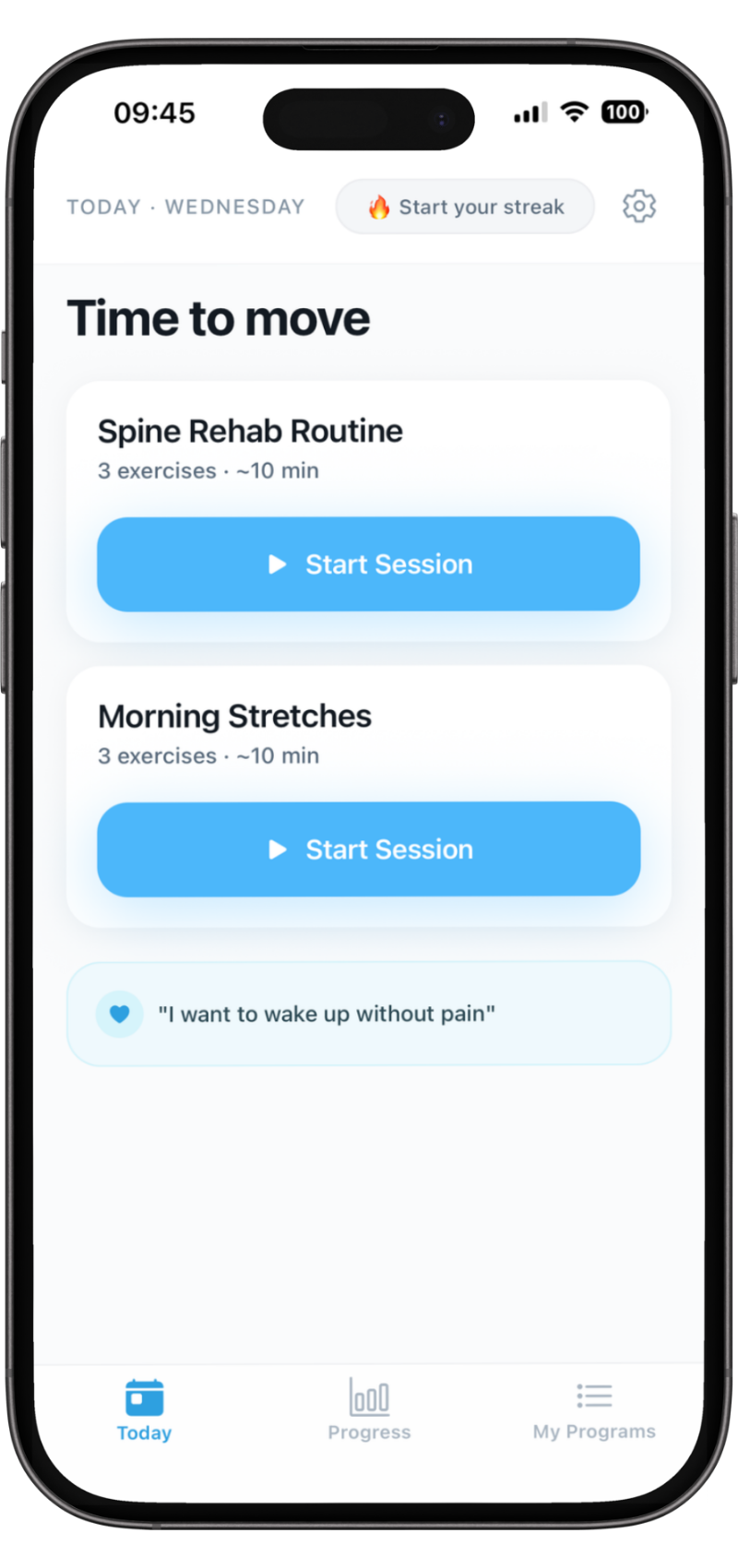 RehabFlow app on iPhone